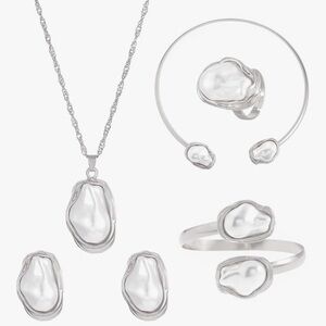 Baroque Pearl 5 Piece Pendant Necklace, Choker, Ring, Earrings, Bracelet Set